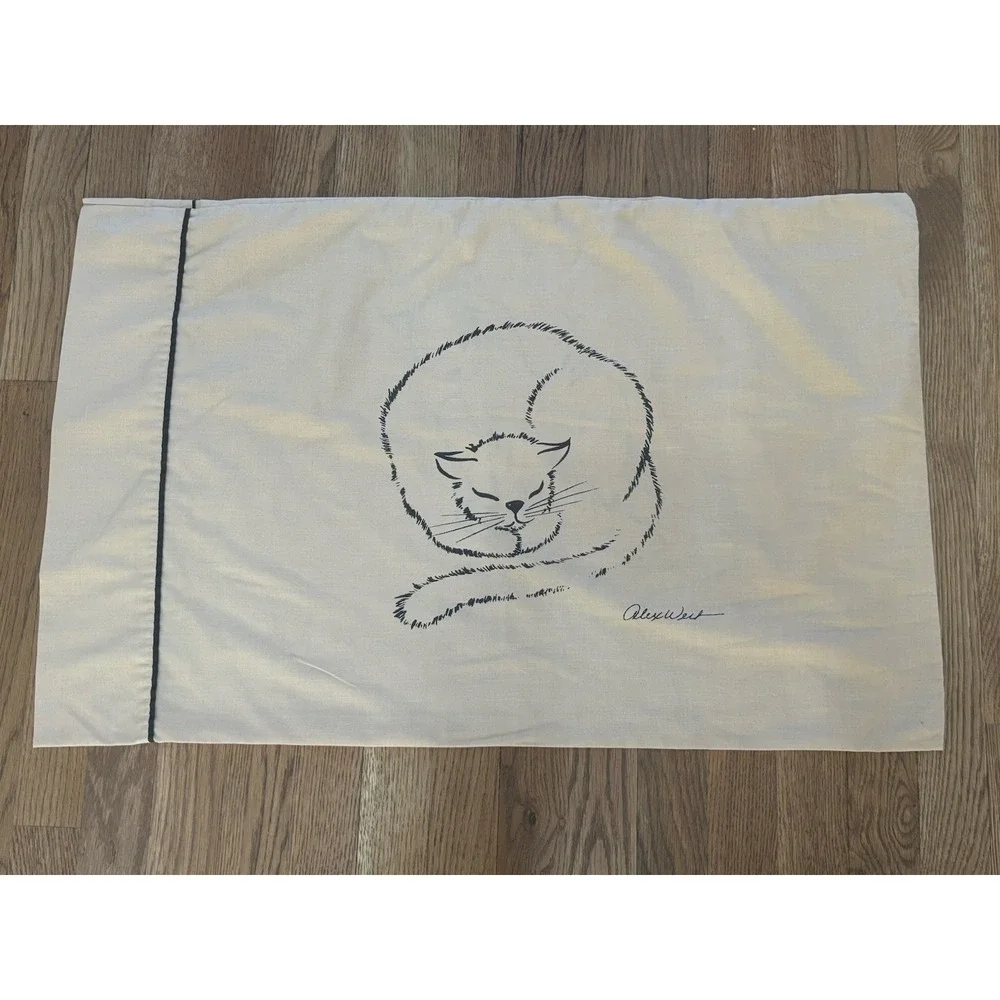 Vtg Alex West MCM CAT WHISPURR 3 Pc Double Sheet Set Fitted Flat Pillowcase READ